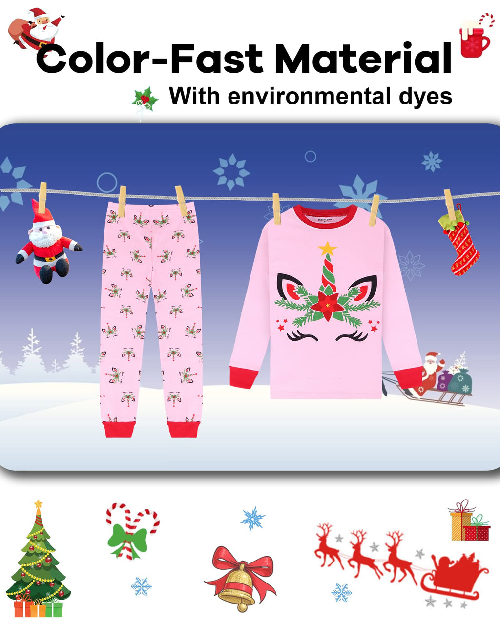 DAUGHTER QUEEN Girls Christmas Pajamas Set 100% Cotton Pjs Unicorn Pajamas for Big Girls Pj Kids Sleepwear Clothes Xmas Jammies Size 12 11 10-12 Youth Years