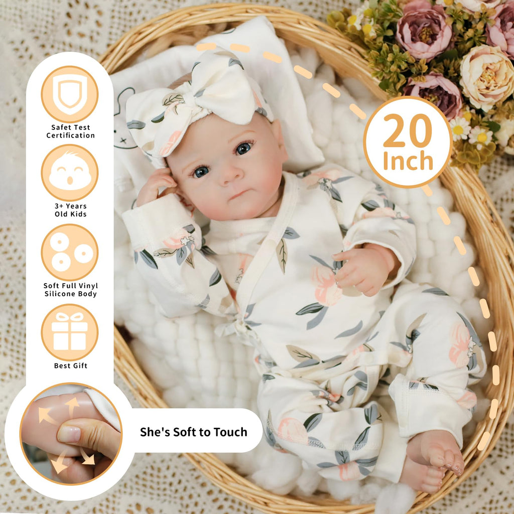 Lifelike Reborn Baby Dolls - 20Inch Soft Vinyl Realistic Newborn Baby Dolls Poseable Real Life Baby Girls Dolls with Doll Accessories and Gift Box for 3+ Year Old Girls Kids