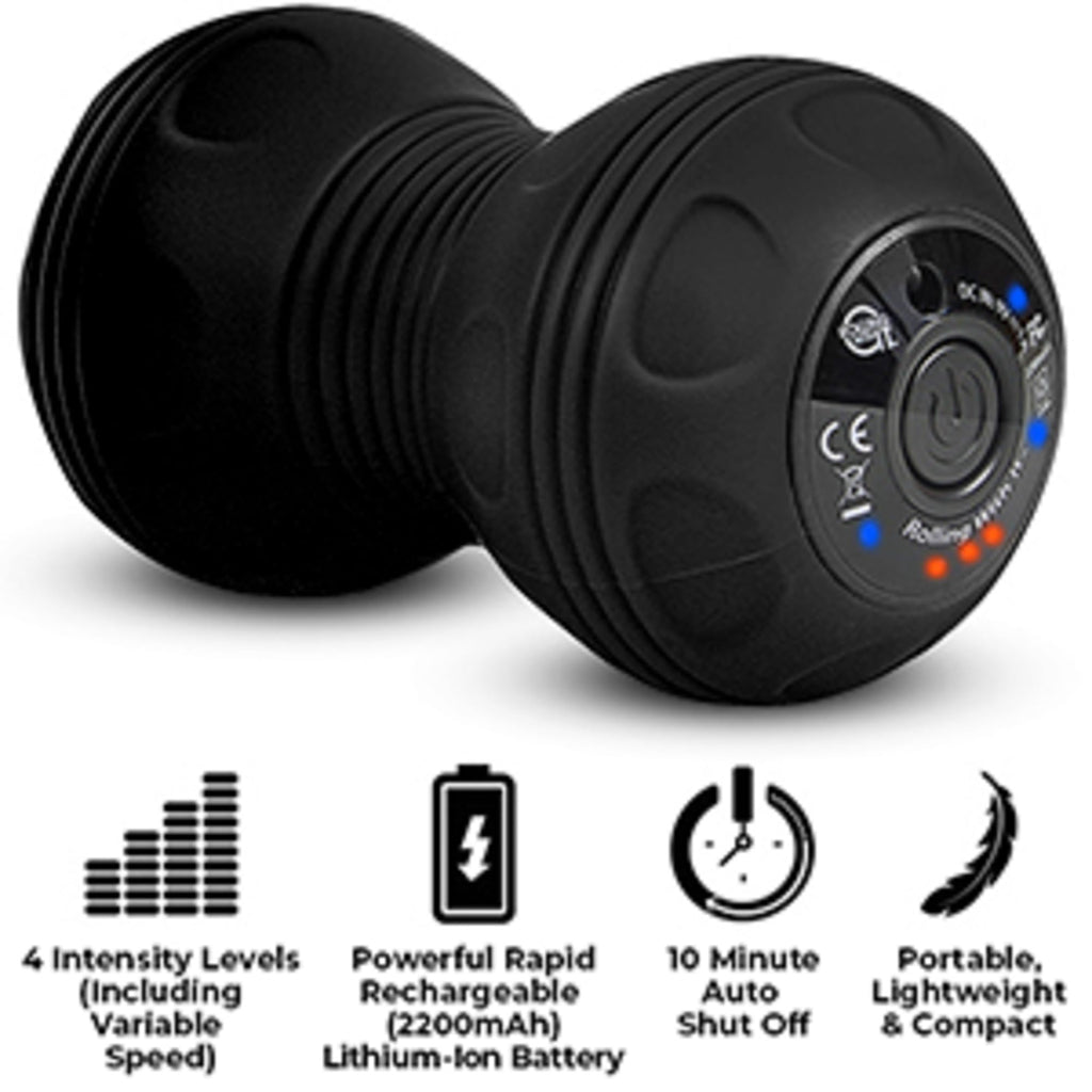 Rolling With It Vibrating Peanut Massage Ball - Deep Tissue Trigger Point Therapy, Myofascial Release - Handheld, Cordless - 4 Intensity Levels - Dual Lacrosse Ball Vibration Massager (Black)