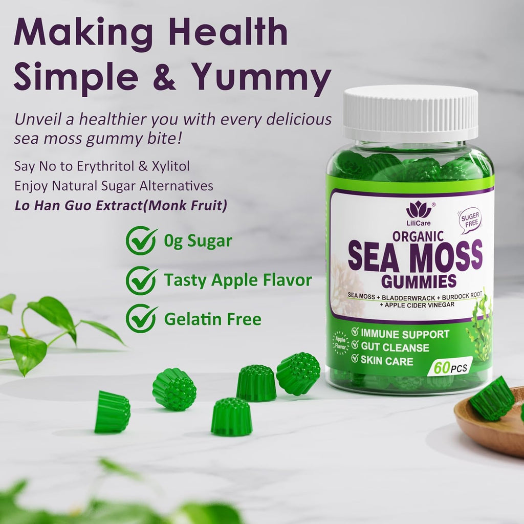 (2 Pack) Sea Moss Gummies - Irish Sea Moss Gummies for Adults & Kids - Advanced Superfood Seamoss Supplement + Bladderwrack, Burdock Root Extract，ACV for Daily Immune, Gut Cleanse, Vegan, Sugar Free