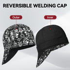 ARCCAPTAIN Reversible Welding Cap, 8 Panel Protective Welders Cap, 10 oz Fireproof Cotton Comforts for Safety and Protection While Welding to Men Women, Skeleton, 7 5/8