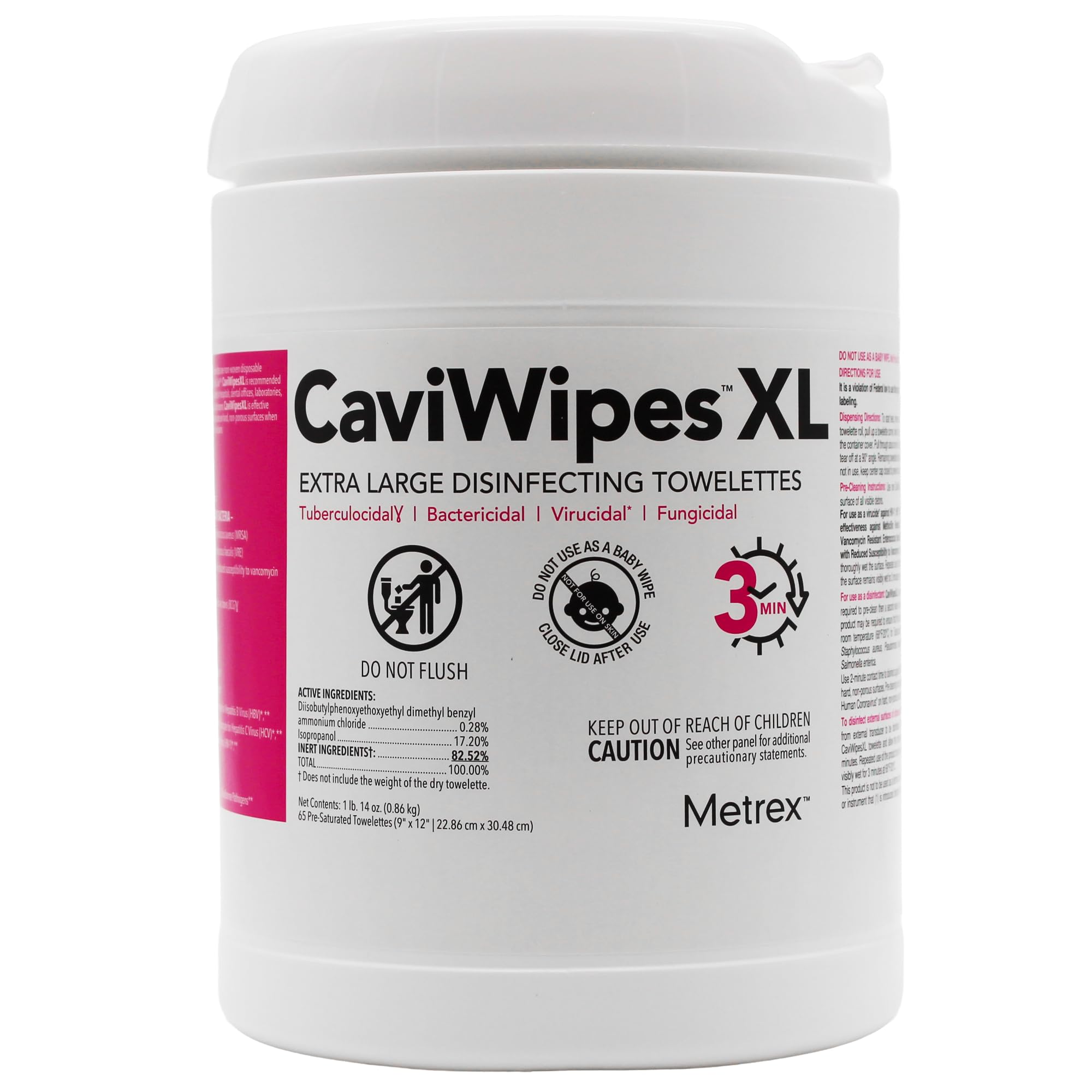 Metrex CaviWipes XL Surface Disinfectant Wipes, Pre-Moistened Non-Woven Towelettes for Hard Non-Porous Surfaces, Alcohol Scent, Healthcare Facility Use, Case of 780 Wipes