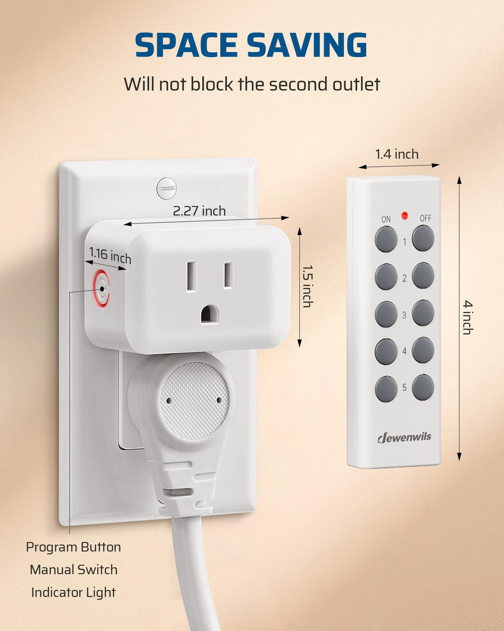 DEWENWILS Wireless Control Outlet 100FT Range, 125V/15A/1875W Light Switch