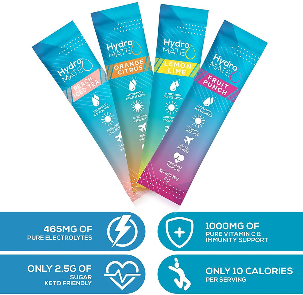 HydroMATE Electrolyte Powder Variety Pack Bulk Hydration Packets Low Sugar 90 Count
