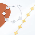 Acicihenn Waterproof Four-Leaf Clover Bracelet, Adjustable Link Double Sided Jewelry, Lovely Fashion Jewelry Gift for Women Gold Bracelet + Silver Bracelet
