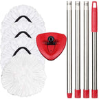 FOOKCIAN Spin Mop Replacement Set - 4 Microfiber Heads, Base, 30-58'' Handle Compatible with OCedar EasyWring - White (1 Can System)