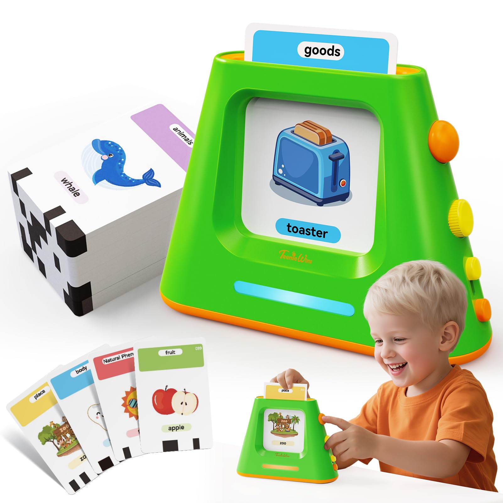 Teeniewins Talking Flash Cards for Toddlers: Self-standing & Dual-Speed Learning Toys with 448 Sight Words - Speech Therapy Toys for Autism Montessori Education - Birthday Gifts for Boys Girls Sensory