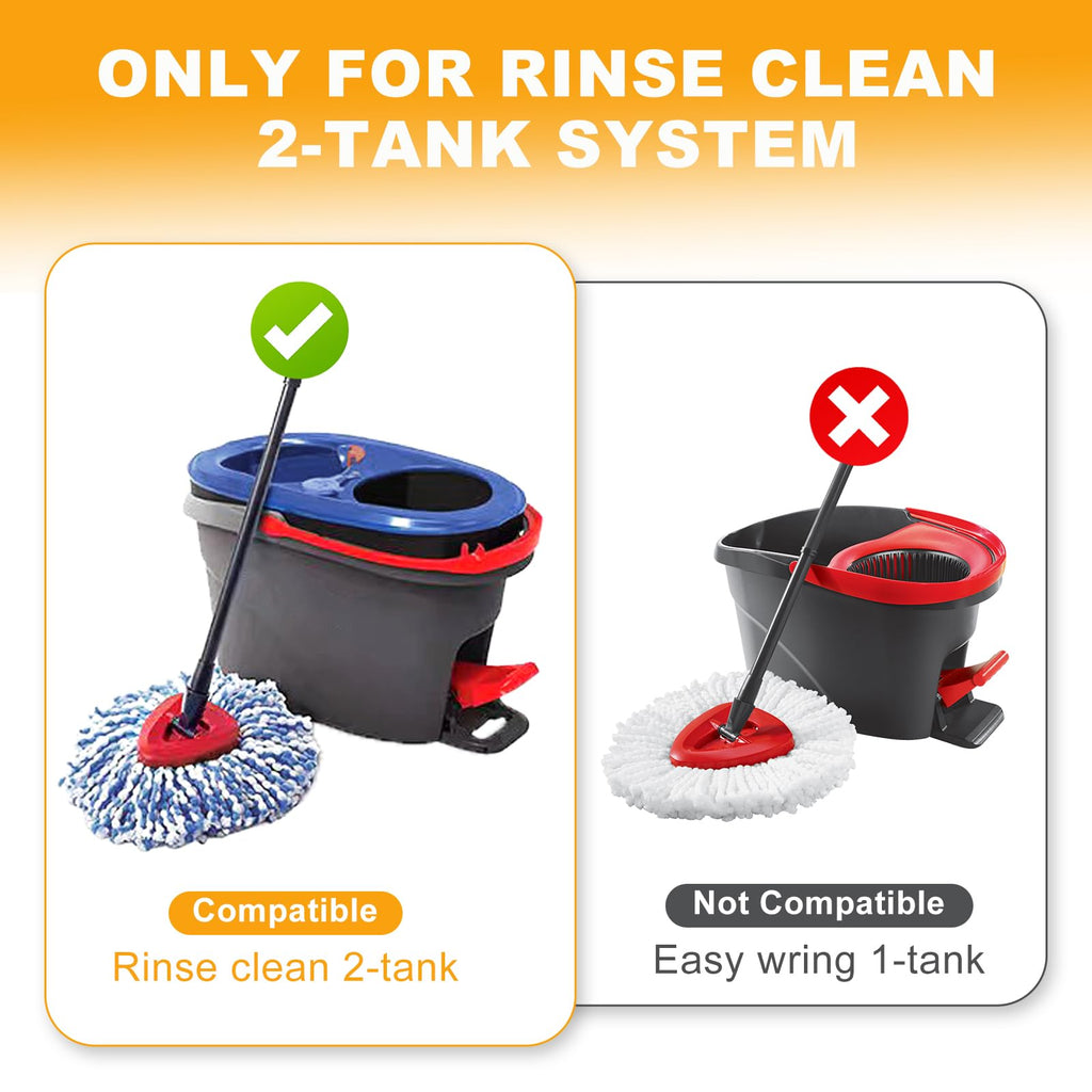 Mop Heads Replacements for OCedar RinseClean 2 Tank Spin Mop System, Mop Replace Head with 2 Microfiber Mop Head Refills, 2 Chenille Mop Pads,1 Scrub Brush, and 1 Mop Base Set Combo