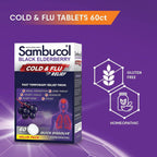 Sambucol Cold and Flu Relief Tablets - Homeopathic Black Elderberry Cold Medicine, Drowsy Free Remedy for Adults with Zinc, Quick-Dissolving Tablets for Men and Women - 60 Count