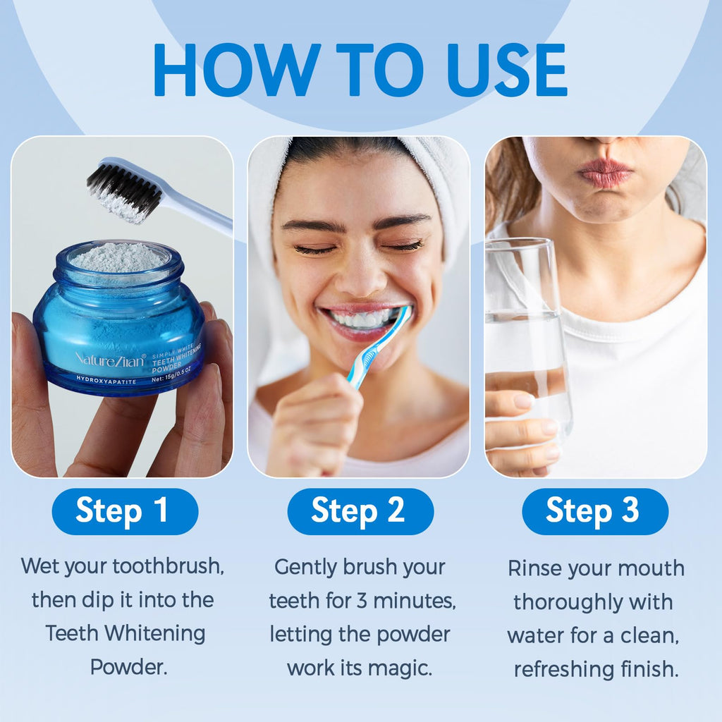 Teeth Whitening Powder - Teeth Whitening Powder with Hydroxyapatite - Removes Stains - No Sensitivity - Breath Freshener, Coffee Stain Remover -Strengthens Enamel & Gums - Toothpaste Powder