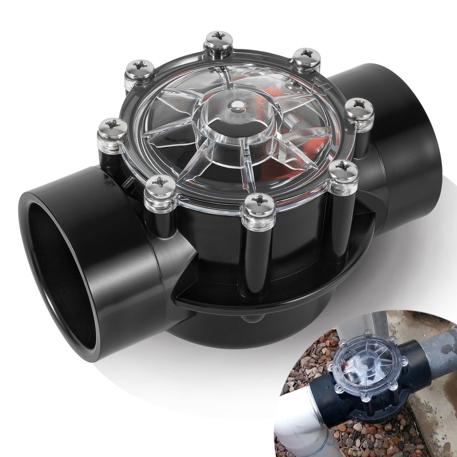 7305 Check Valve Replacement, 2 Inch or 2.5 Inch PVC One-Way Valve for Pool and Spa Plumbing Systems, Clear Cover Backflow Preventer for Inground & Above Ground Use