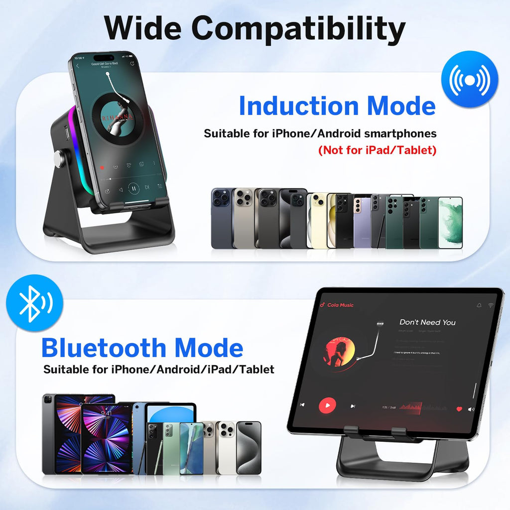 MILOUZ Wireless Induction Speaker 5-in-1 Bluetooth Speaker with Phone Stand