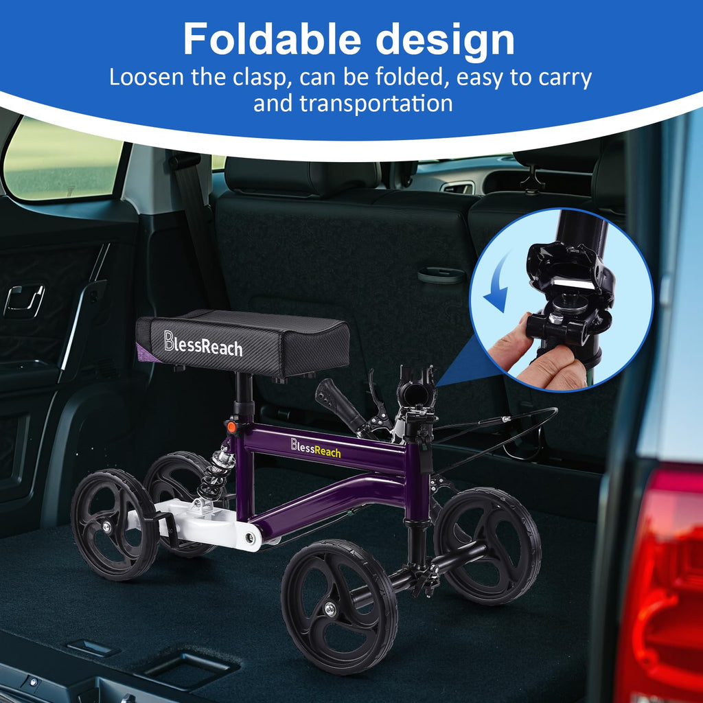Economy Knee Scooter, Steerable Knee Walker, Foldable Knee Scooters for Foot Injuries Adult Best Crutches Alternative (Purple)