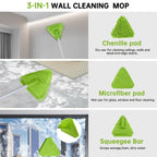Wall & Baseboard Cleaner Mop Tool with 82'' Long Handle, 360 Degree Rotating 3-in-1 Ceiling Cleaning Tool Duster for Cleaning Painted Walls, Window, Floor, 6 Replacement Microfiber Chenille Pads