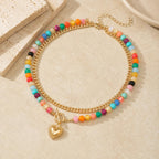 ALFISO Layered Necklaces for Women, Colorful Acrylic Beads & Heart Pendant