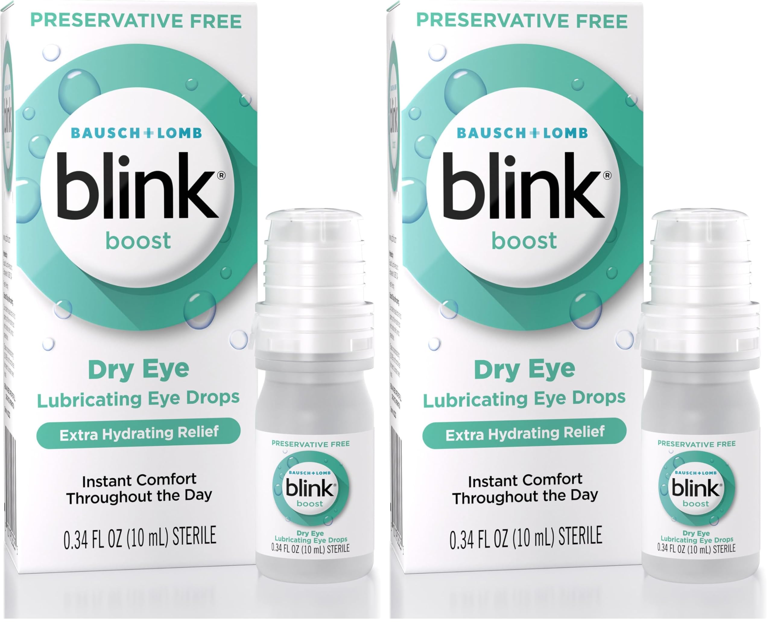 BLINK Boost Preservative-Free Lubricating Eye Drops, Moisturizing & Soothing for Mild Dry Eyes, with Hyaluronate, Hydrating Relief, Contact Lens Friendly, 0.34 FL Oz, (Pack of 2)