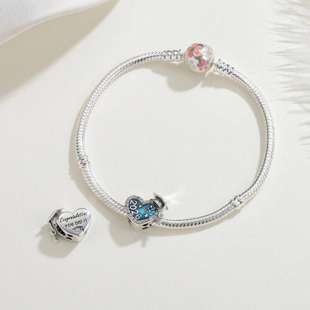 KEQ S925 Silver 2026 Graduation Cap Charms for Pandora Bracelets Necklace