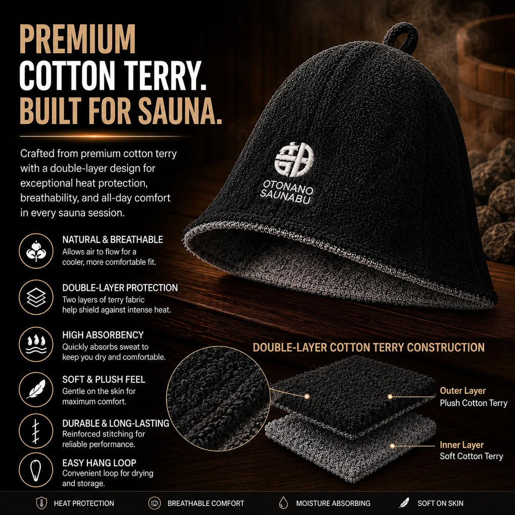 OTONANOSAUNABU Gray Sauna Hat – Japanese Design, 100% Wool Felt,Double-Layer Reversible Sauna Cap for Men & Women,Heat Protection Finnish Banya Hat