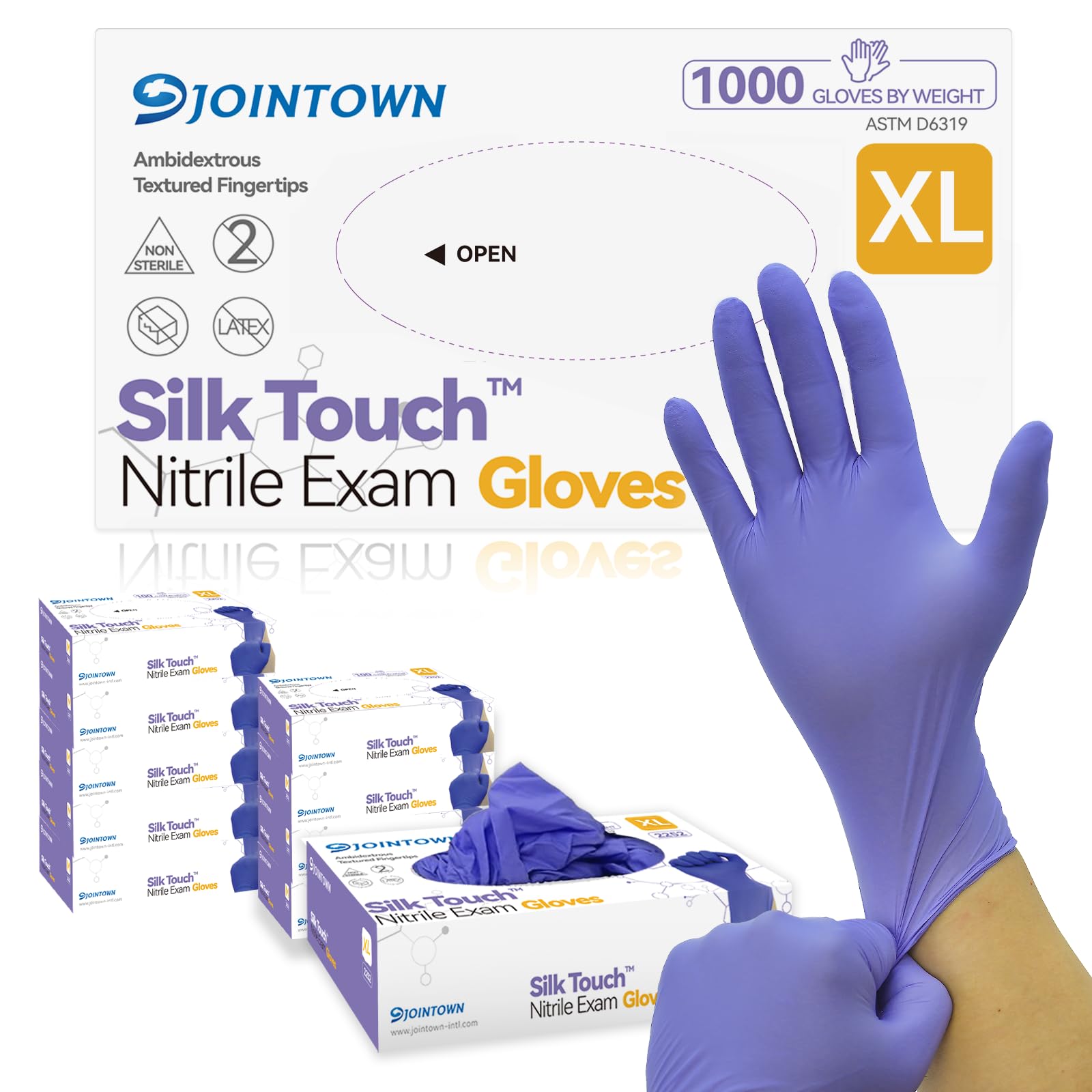 Jointown Nitrile Exam Gloves, Medical Ice Blue Gloves Disposable Latex Free Powder-Free For Exam, Food Prep, Cleaning, X-Large Case of 1000, XL