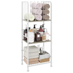 Towel Rack Free Standing 3-Tier M-Shaped Detachable Dividers, Durable Metal Holder, Pool Towel Rack, Space-Saving Towel Storage Organizer, Modern Bath Towel Shelf for Home, Poolside, White