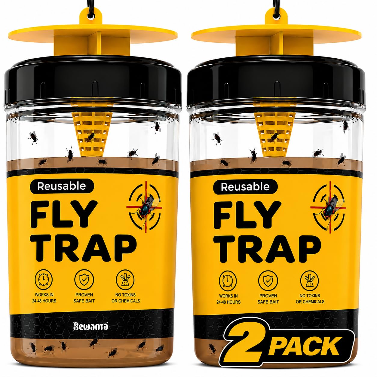 Outdoor Fly Trap [Set of 2] Fly Traps with Dissolvable Non-Toxic Bait - Fly Repellent for Outdoor Use Only - Controls Flies for Patios, Barns, Ranches Etc. Hanging Fly Traps with Tie Included