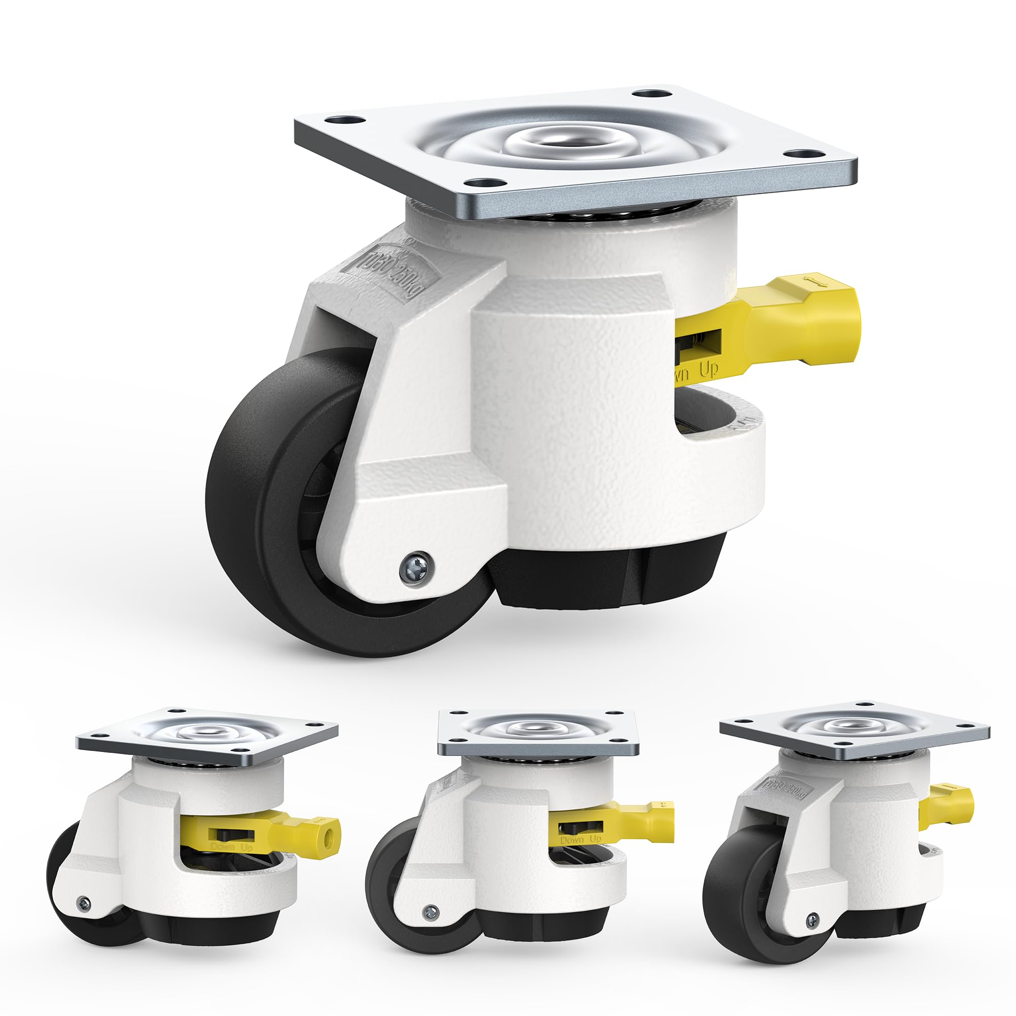 HOLKIE Leveling Casters with Ratchet Handle Design - Total Capacity 2200 lbs - Heavy Duty Industrial Casters Set of 4 with Adjustable Leveling Pads (TD60)