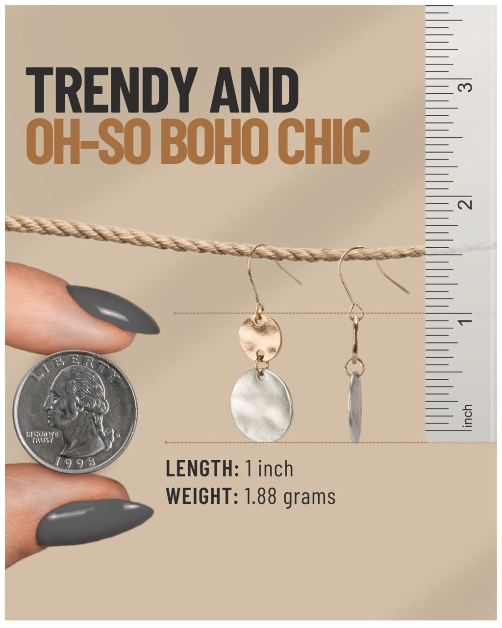 SPUNKYsoul Tribal Boho Dangle Earrings, Handmade Mixed Metal Drop Style (Sienna 2 Pack)