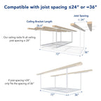 FLEXIMOUNTS 2 Pack 3x6 Overhead Garage Storage Adjustable Ceiling Rack 72" Length x 36" Width x 40" Height, 900lbs Total Weight Capacity, White, Classic Series
