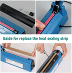 Impulse Heat Sealer Manual Bags Sealer Heat Sealing Machine 12 Inch Impulse Sealer Machine for Plastic Bags PE PP Bags with Extra Replace Element Grip