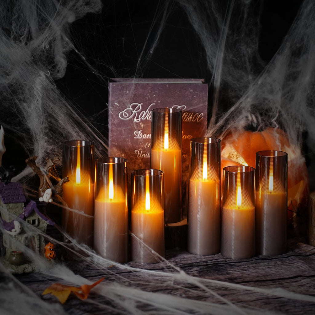kakoya Flameless LED Candles Upgraded Realistic Flickering Flame,7Pcs Battery Operated Candles with Remote Timers,LED Pillar Candles for Home Decor,Christmas,and Parties（Grey）