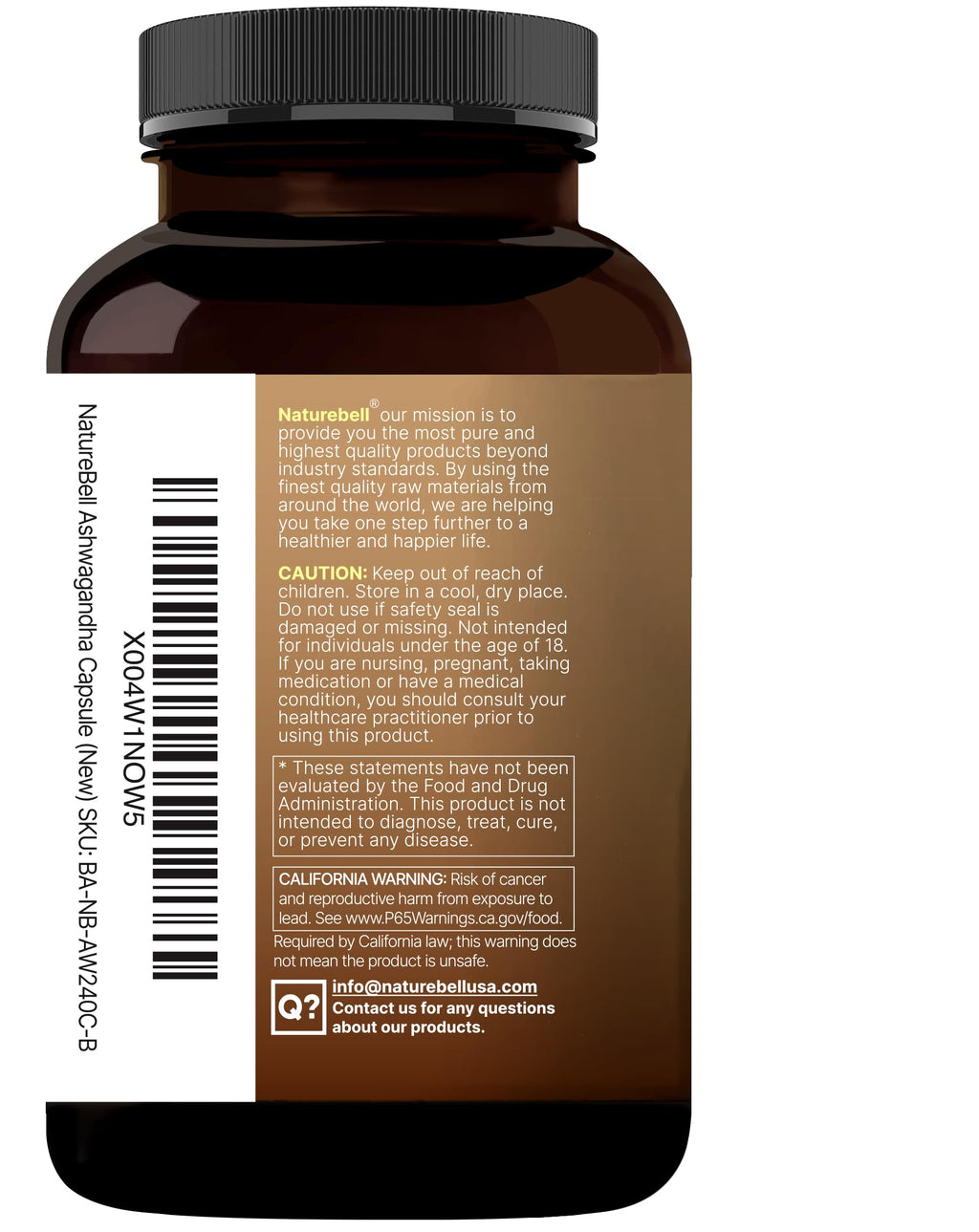 NatureBell Ashwagandha Root with Black Pepper Extract - 240 Capsules - High Strength Adaptogen for Calmness, Relaxation & Immune Support*