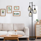 Torondo 70" Dimmable Floor Lamp with Marble Base, 3 x 800LM LED Edison Bulbs Included, Industrial Black Floor Lamps for Living Room, Rustic Tall Lamps Standing Lamp for Bedrooms Living Room