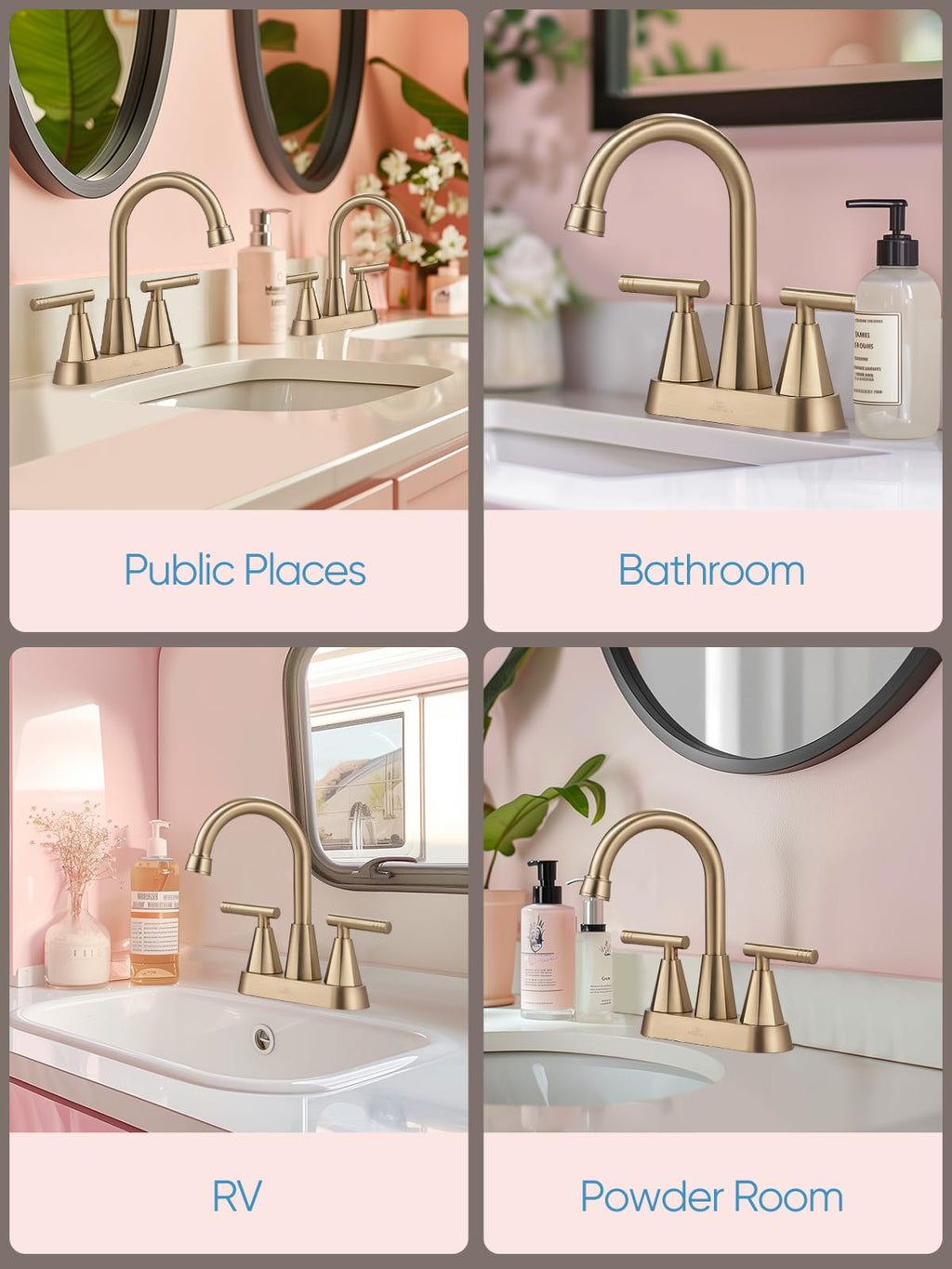 Cobbe Bathroom Faucets for Sink 3 Hole, 4 Inch with Pop Up Drain and 2 Supply Hoses, 2 Handle Centerset Bathroom Faucet for Sink Vanity, Brushed Gold, 2 Pack
