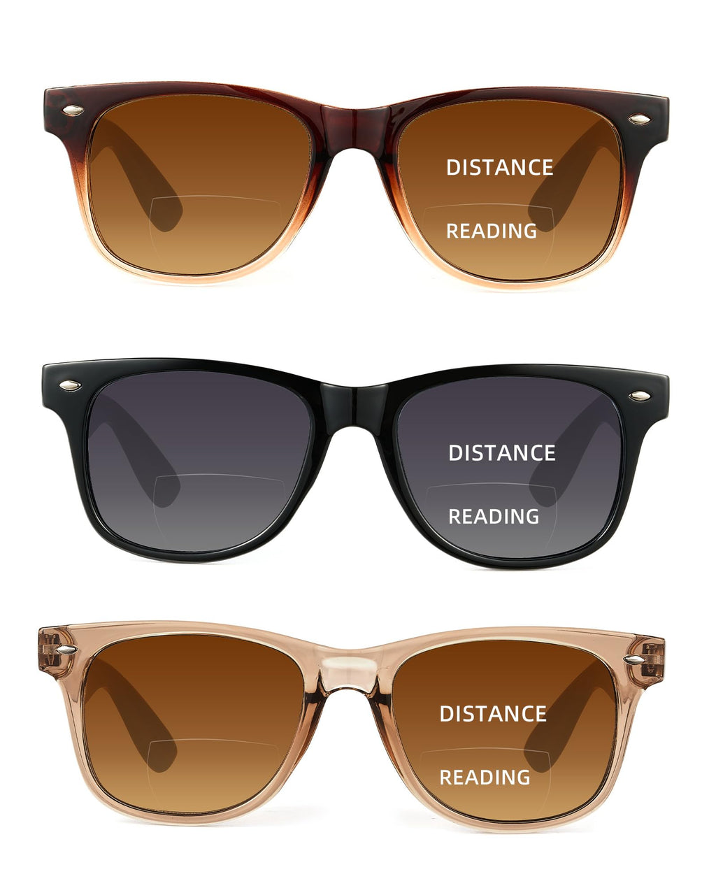 LADEESSE 3 Pack Bifocal Reading Sunglasses for Women, UV400 Sun Readers Glasses Spring Hinge Outdoor Sunglasses +2.00