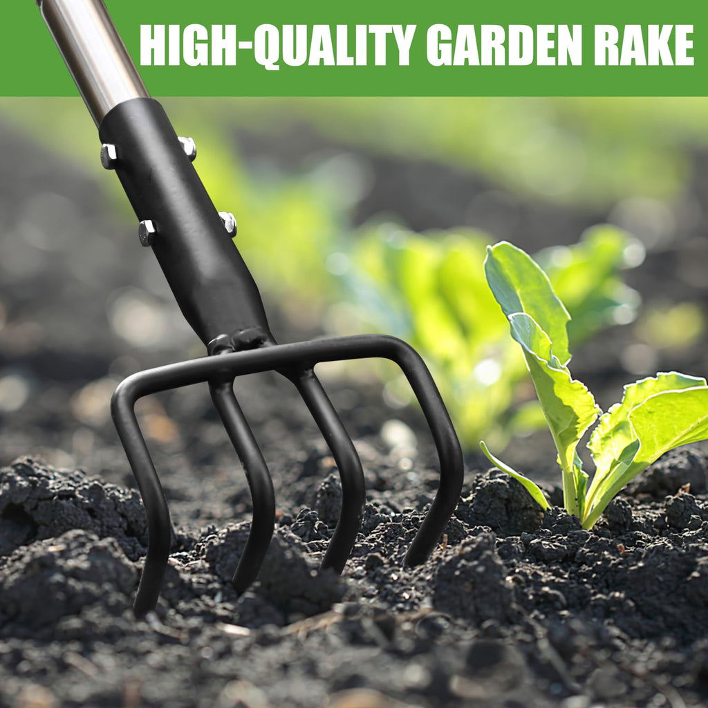 BARAYSTUS Long Hand Cultivator, Carbon Steel & Stainless Steel Tiller Cultivator, Garden Cultivator with Telescopic Handle and Soft Handle Cover, Hand Tiller for Digging Loosening Weeding