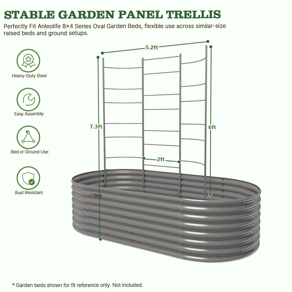 Anleolife 5.2x6ft Galvanized Vertical Panel Trellis, Raised Beds and Vines