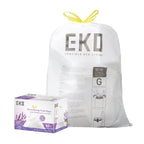 EKO 21 Gallon / 50-90 Liter, 60 Count Drawstring Trash Bags, Extra-Strong Garbage Bags, Lavender Scent with Continuous Odor Control, Easy-Dispense Roll for Kitchen and Household Use, Code G, White