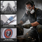 TICONN Reusable Respirator Mask with Filters, Gas Mask with Anti Fog Safety Glasses, Anti-Dust Half Face Cover Respirator