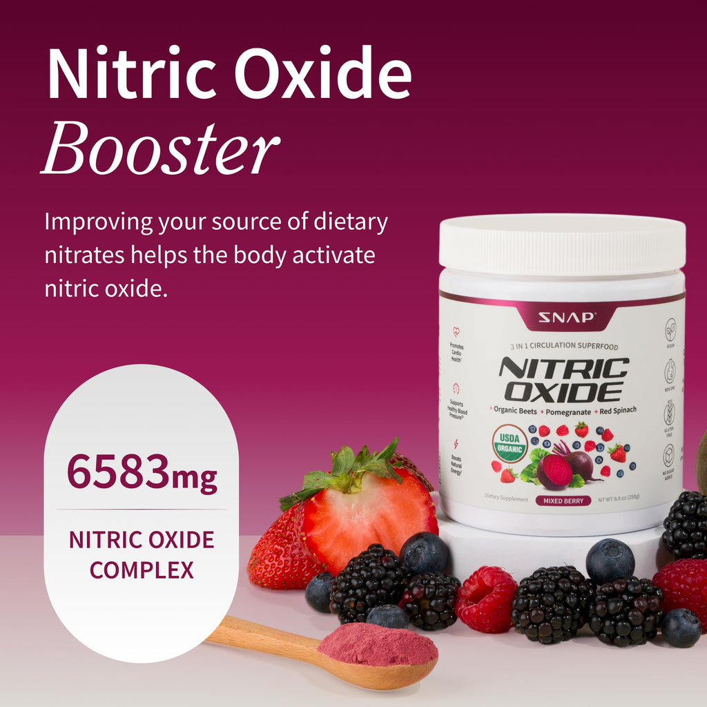 Snap Supplements USDA Organic Beet Root Powder Nitric Oxide Supplements for Men & Women with Pomegranate & Red Spinach, Supports Healthy Blood Flow & Caffeine-Free Energy, Mixed Berry, 30 Servings