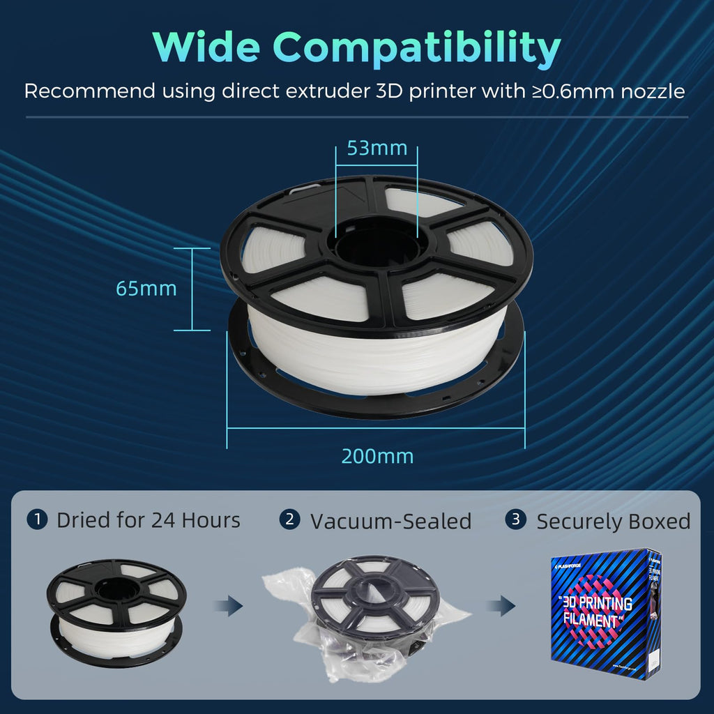 FLASHFORGE PLA Flexible 1.75 mm, 4X Longer Stretch 3D Printer Filament 1Kg (2.2lbs) Spool - Dimensional Accuracy +/- 0.02 mm, Ideal for Printing Soft Accessories