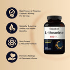 NatureBell L-Theanine Supplement - 400 Capsules - 400mg Max Potency Amino Acid Support - for Relaxation, Calm, and Focus - Non-Drowsy Free-Form Formula*