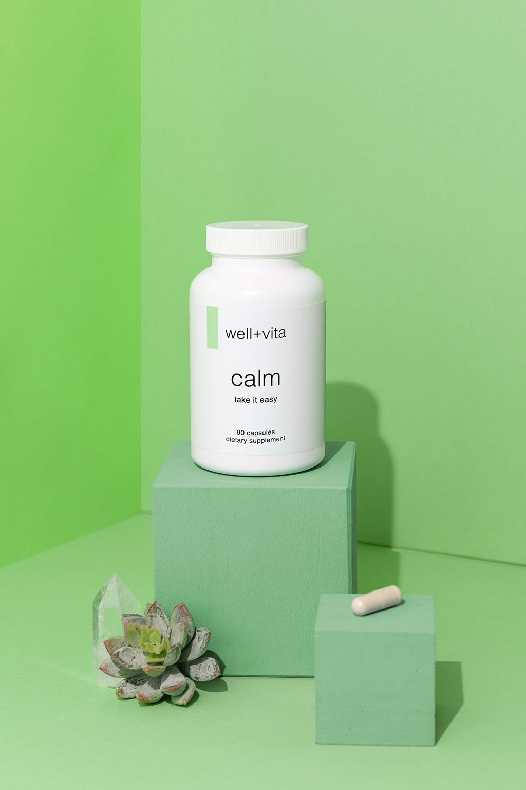 Well+vita Calm Supplement for Relaxation,Sleep & Daytime Zen with Magnesium Glycinate and Taurate, L-Theanine, Passion Flower, Lemon Balm, Taurine (90 Veggie Capsules)