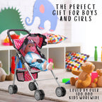 fash n kolor® - Doll Stroller My First Baby Doll Strollers Toy - Flower Design with Basket in The Bottom- Doll Accessories 2 Free Magic Bottles Included (Polka Dot)