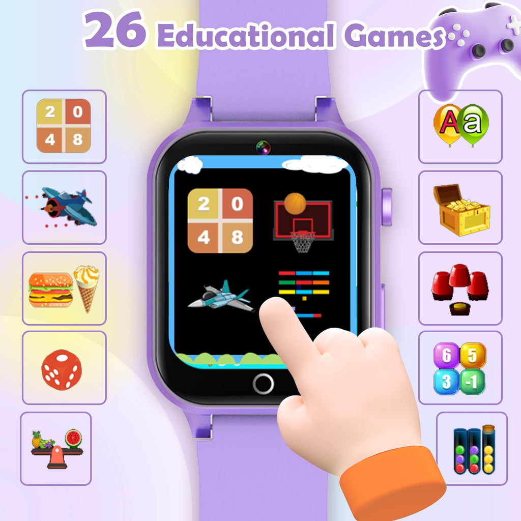 Luyiilo Kids Games Watch, with 26 Puzzle Games, Touch Screen, HD Camera, Alarm Clock, Toys for Ages 4-12 Years Old.Birthday Gift for Boys Girls (Purple)