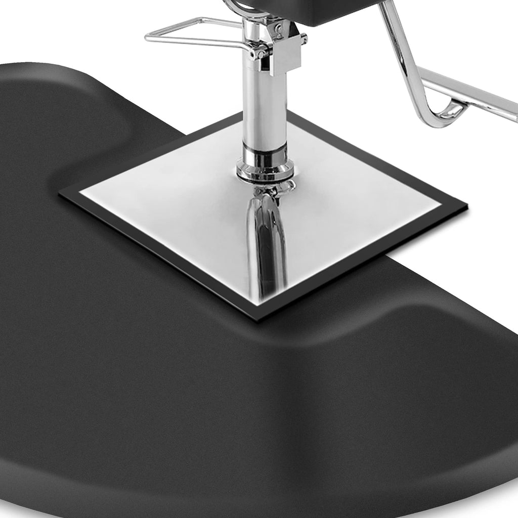 Saloniture 3 ft. x 5 ft. Barber & Salon Floor Mat for Square Chair Base - 1/2 in. Thick Black Semi-Circle Anti-Fatigue Stylist Station Mat