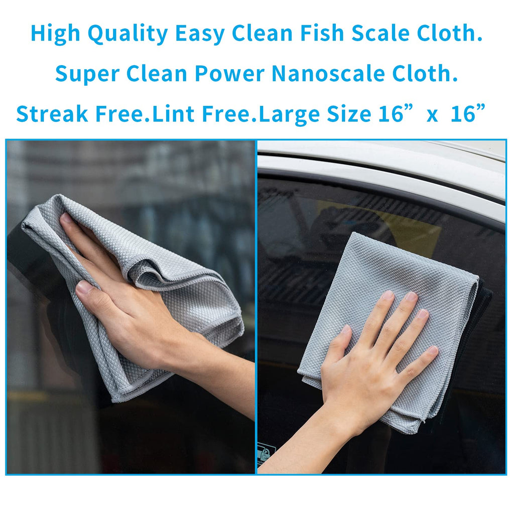 Streak Free Miracle Cleaning Cloths Easy Clean Nanoscale,Fish Scale Microfiber Window Mirror Glass Car Stainless Steel Cleaning,Lint Free Dish cloth Wine Glass Polishing Towel,Reusable,Pack 6,Blue