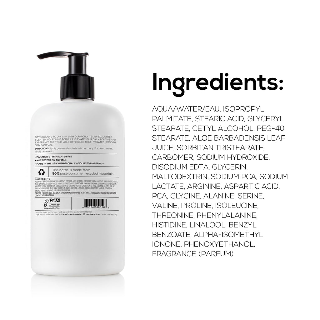 MARLOWE. No. 002 Body Lotion for Men, 15 oz Pump, Original, Revitalizing Dry Skin Lotion with Aloe Vera & Amino Acids, Hydrates & Nourishes, Lightly Scented