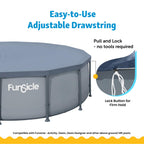Funsicle 14 Foot Durable Round Pool Cover with Adjustable Drawstring for Oasis, Activity, Quickset and Above Ground Outdoor Swimming Pool, Gray