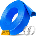 Jin&Bao 2" x 25 FT Pool Backwash Hose, Heavy Duty Reinforced Lay-Flat Discharge Hose, Burst Resistant Drain Hose with 2 Clamps, for Pool Filter & Sump Pump-Blue