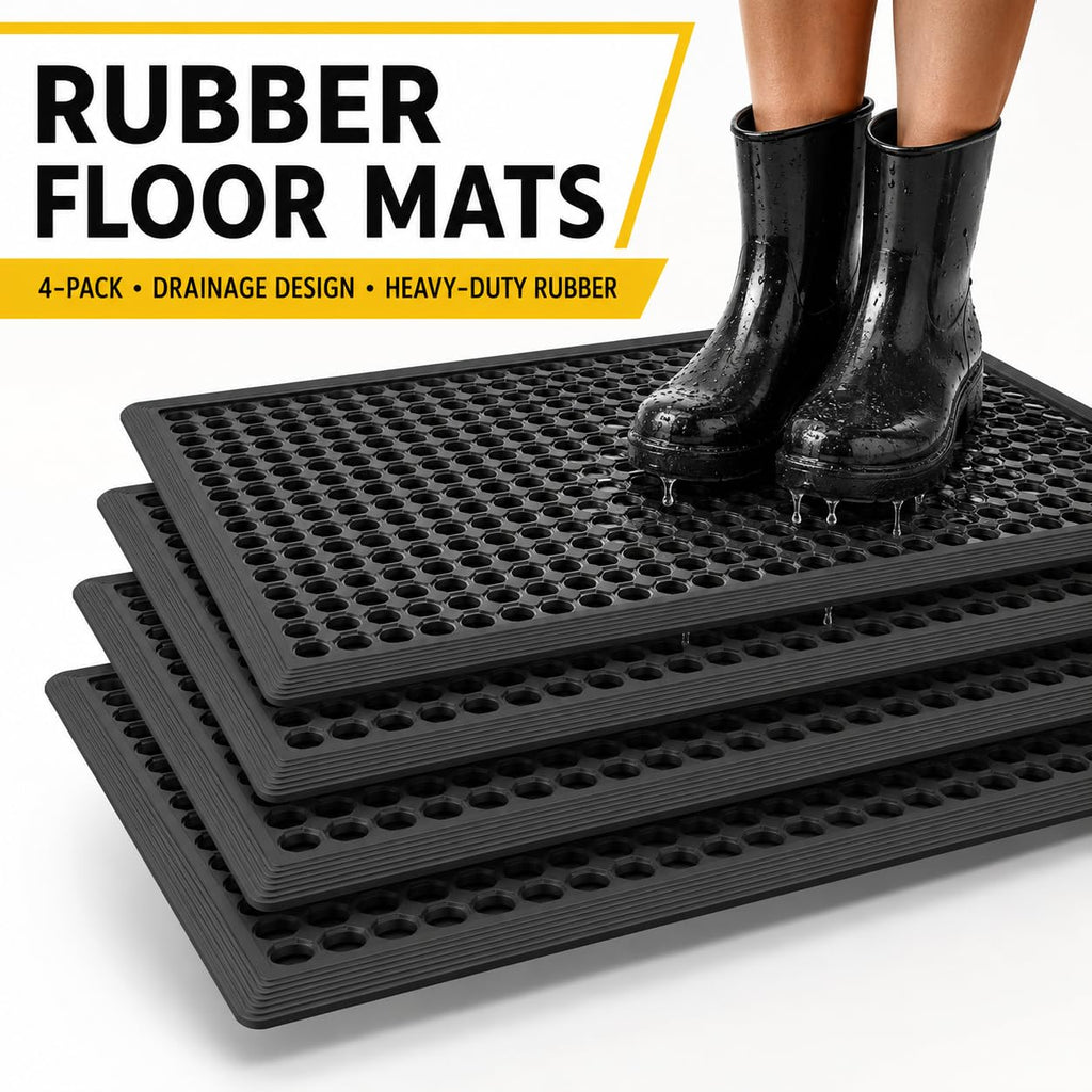 BESEA 4 Pack 24 x 36 Inch Rubber Floor Mats, Non-Slip Drainage Mats